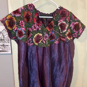 Purple Mexican Embroidered Blouse